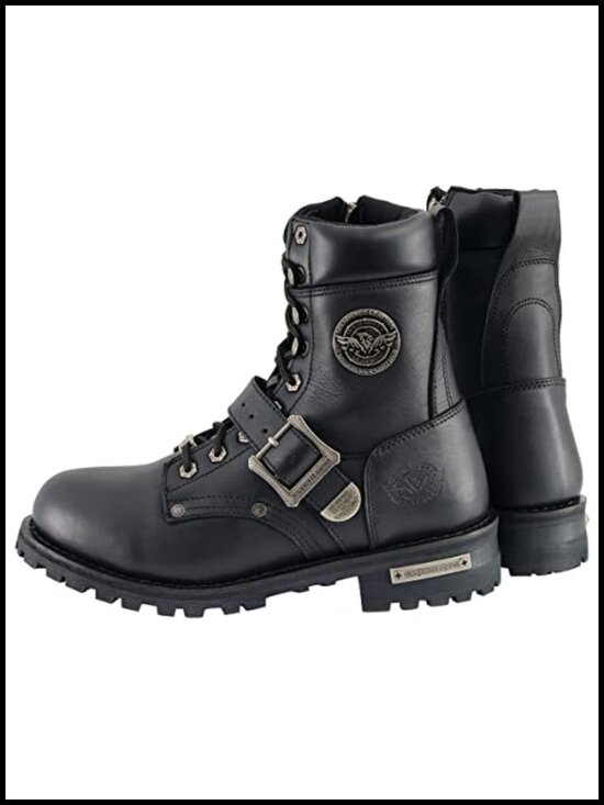 Men\'s Full Grain Leather Lace-Up Engineer Motorcycle Boots with Side Zipper main image 4